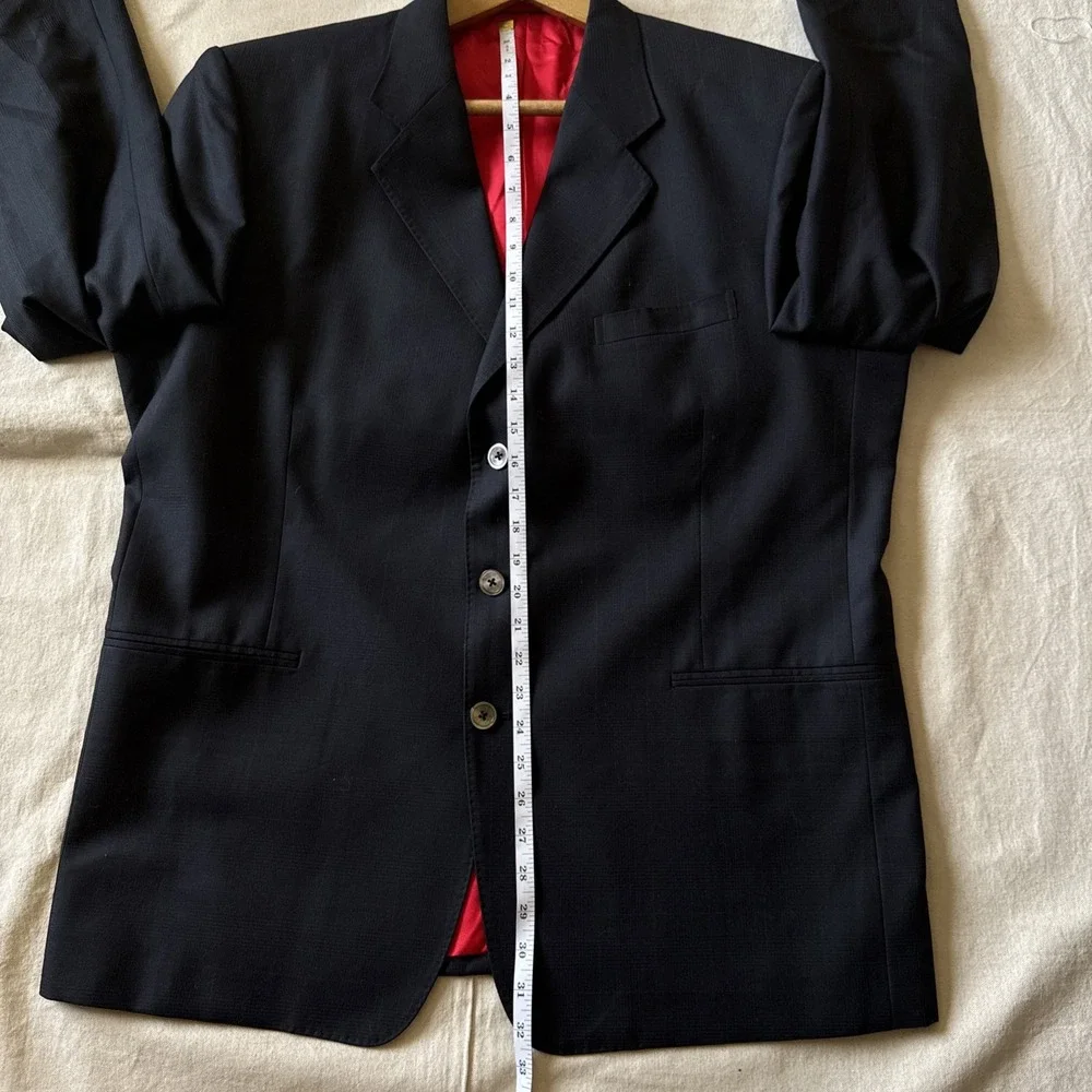Custom Tailored Holland & Sherry Blue Plaid Wool Blazer 48
